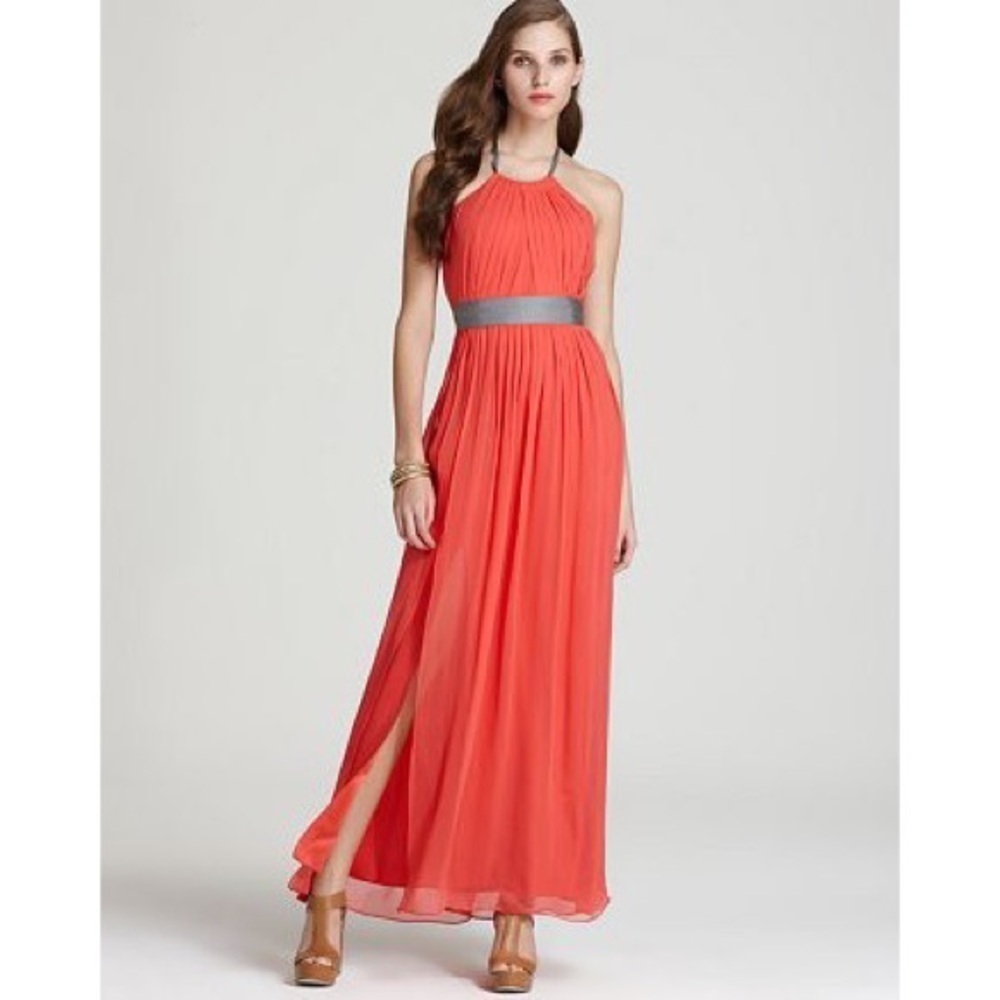 Vera Wang Chiffon Silk Halter Salmon Pink Gown 0